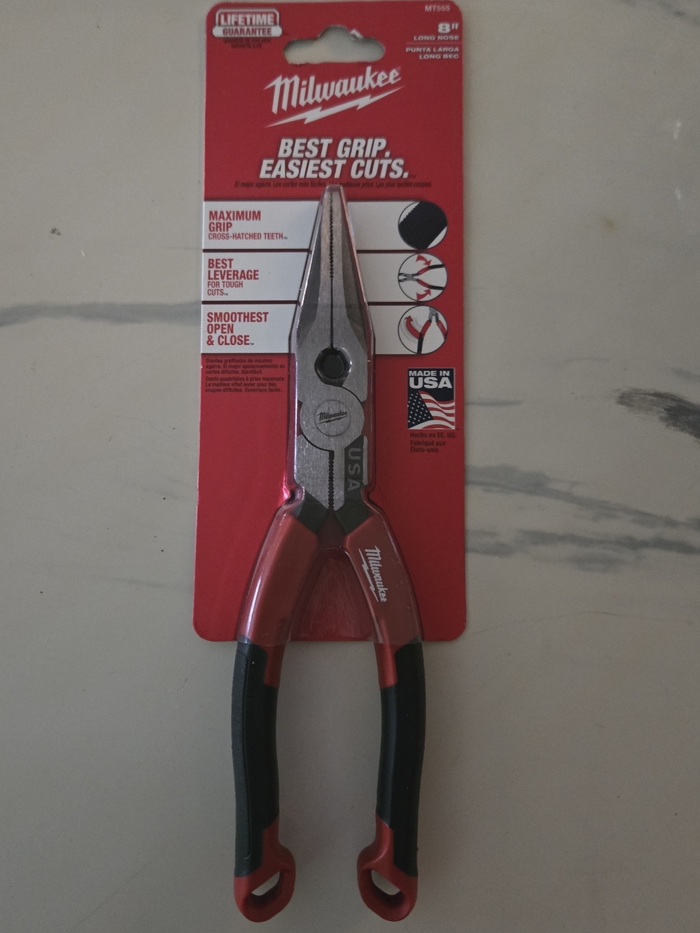 Milwaukee Red and Black Long Nose Pliers - Precision Grip